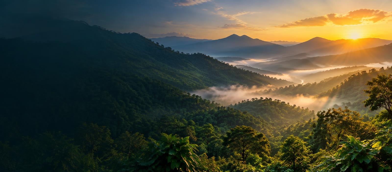 Sunrise over a forest valley